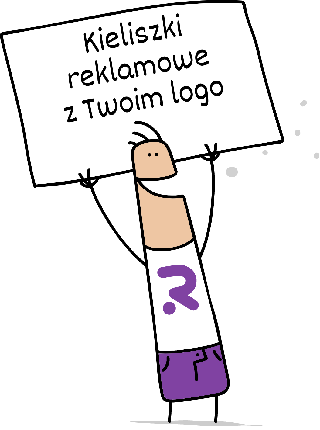 Buddy trzymający napis kieliszki reklamowe z Twoim logo