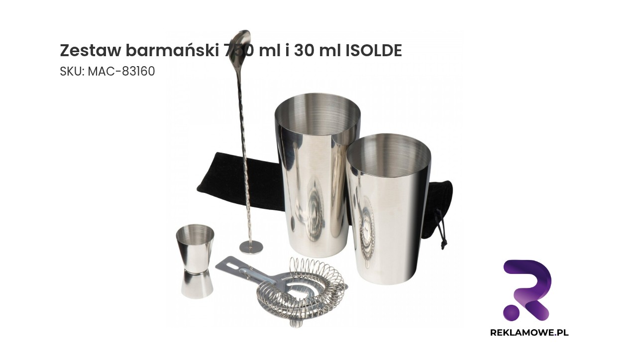 Zestaw barmański ISOLDE 750 ml i 30 ml – elegancki komplet akcesoriów do przygotowywania drinków
